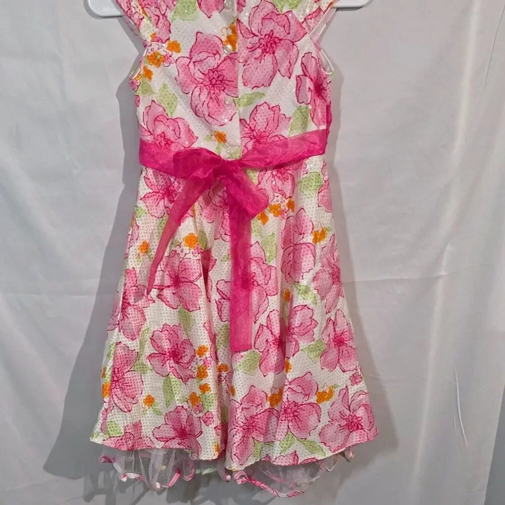 Jona Michelle Girls Pink Floral Dress Sequins Party Pageant Easter Size 8